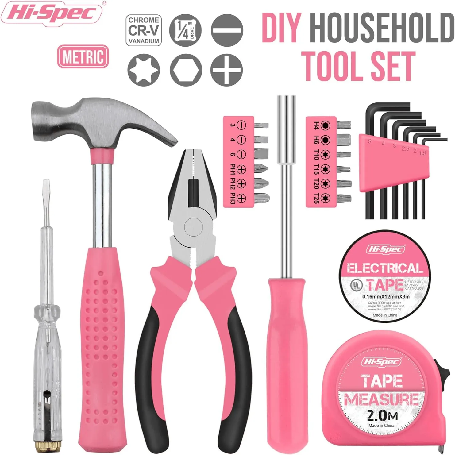 1 Set Home Manual Tool Set, 24 in 1 Electrical Hardware Repair Tool, Home Multi-functional Vehicle Combination Toolbox Set, Pink Tool Set for Women, Lady's Home Repairing Tool Kit