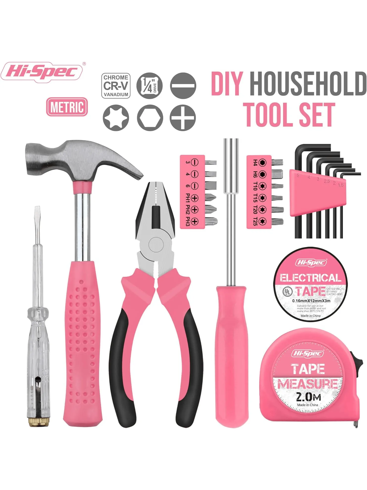 1 Set Home Manual Tool Set, 24 in 1 Electrical Hardware Repair Tool, Home Multi-functional Vehicle Combination Toolbox Set, Pink Tool Set for Women, Lady's Home Repairing Tool Kit