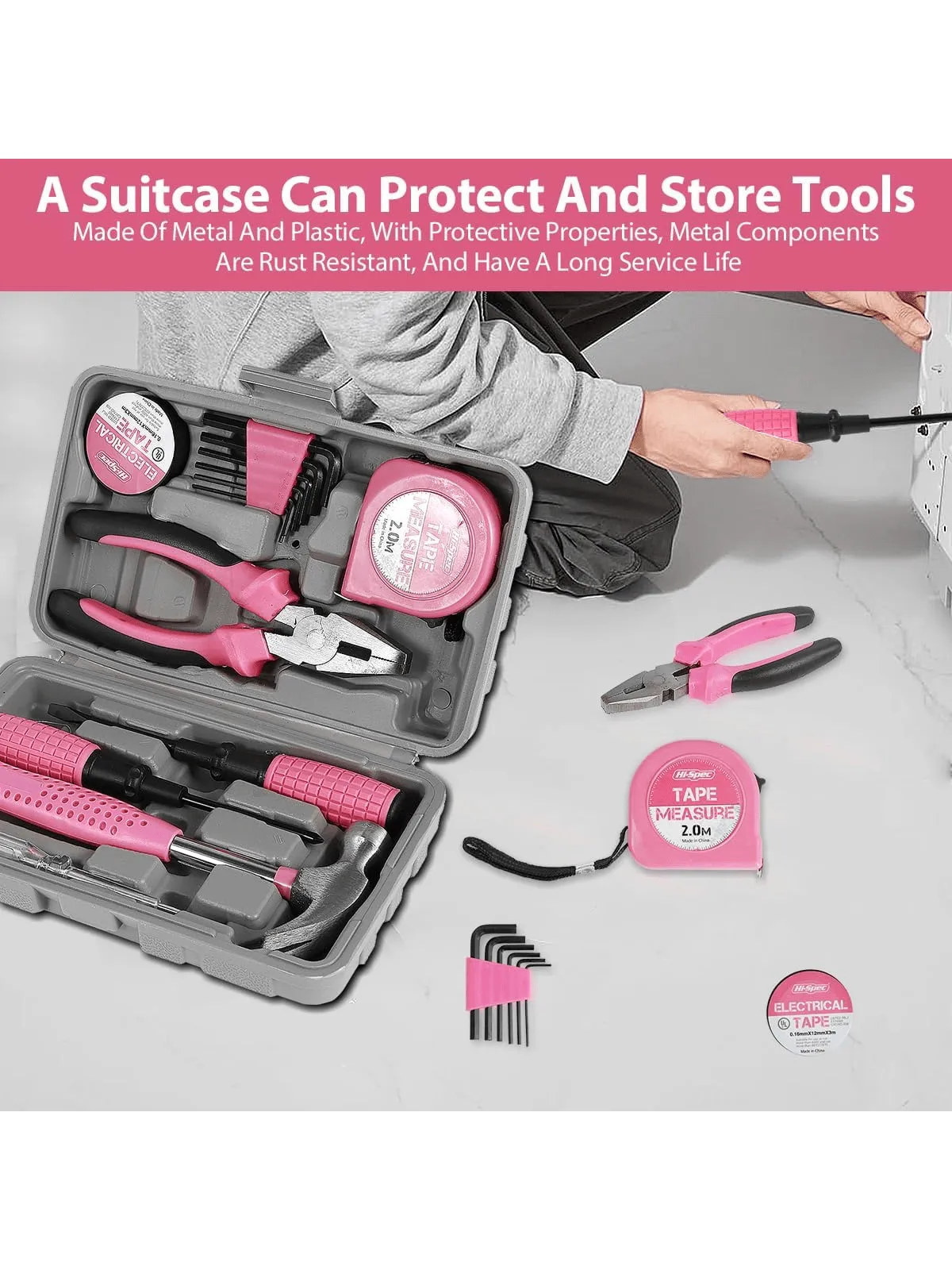 1 Set Home Manual Tool Set, Electrical Hardware Repair Tool, Home Multi-functional Vehicle Combination Toolbox Set, Pink Tool Set for Women, Lady's Home Repairing Tool Kit