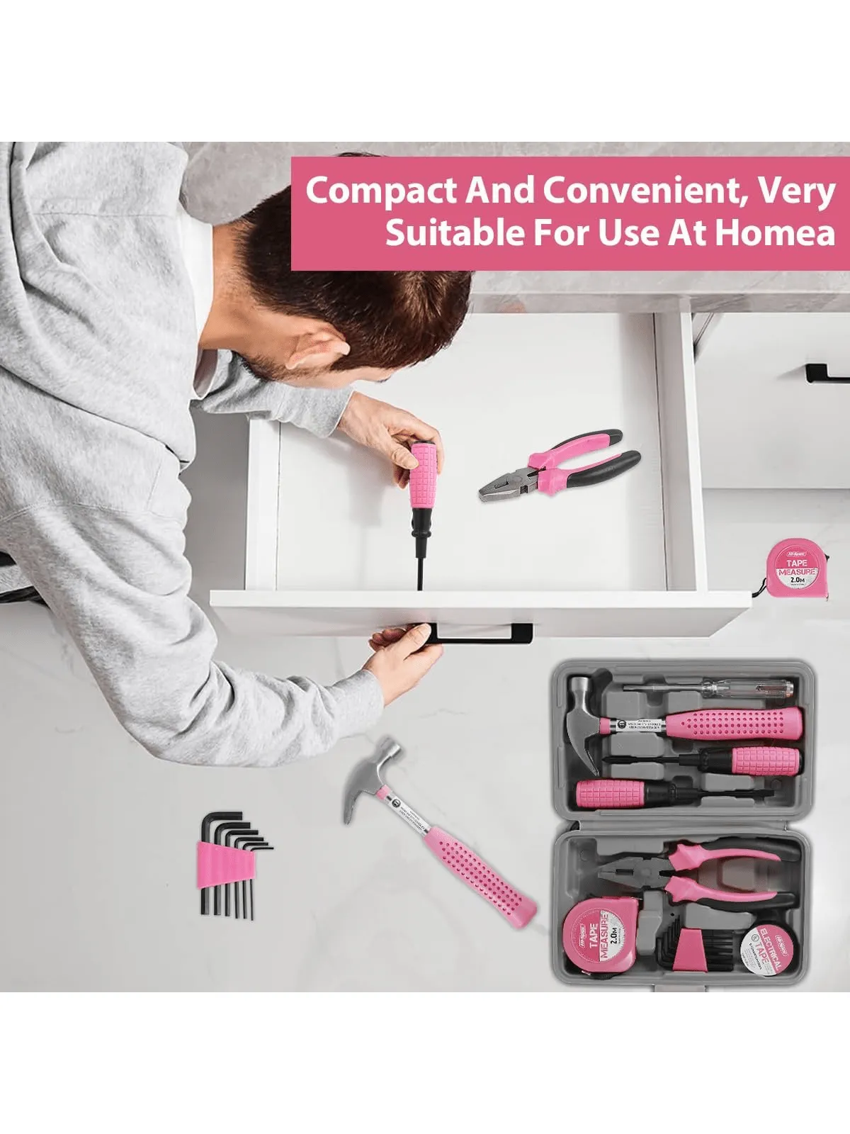 1 Set Home Manual Tool Set, Electrical Hardware Repair Tool, Home Multi-functional Vehicle Combination Toolbox Set, Pink Tool Set for Women, Lady's Home Repairing Tool Kit