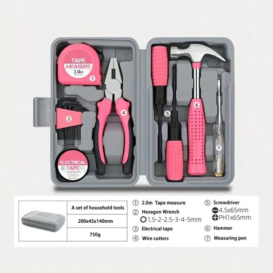 1 Set Home Manual Tool Set, Electrical Hardware Repair Tool, Home Multi-functional Vehicle Combination Toolbox Set, Pink Tool Set for Women, Lady's Home Repairing Tool Kit