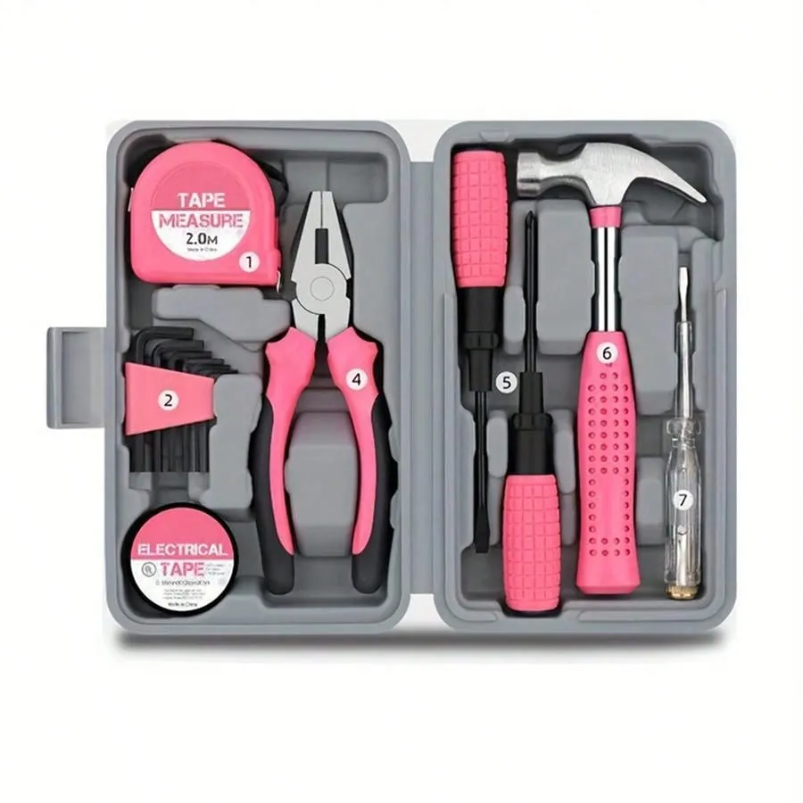 1 Set Home Manual Tool Set, Electrical Hardware Repair Tool, Home Multi-functional Vehicle Combination Toolbox Set, Pink Tool Set for Women, Lady's Home Repairing Tool Kit