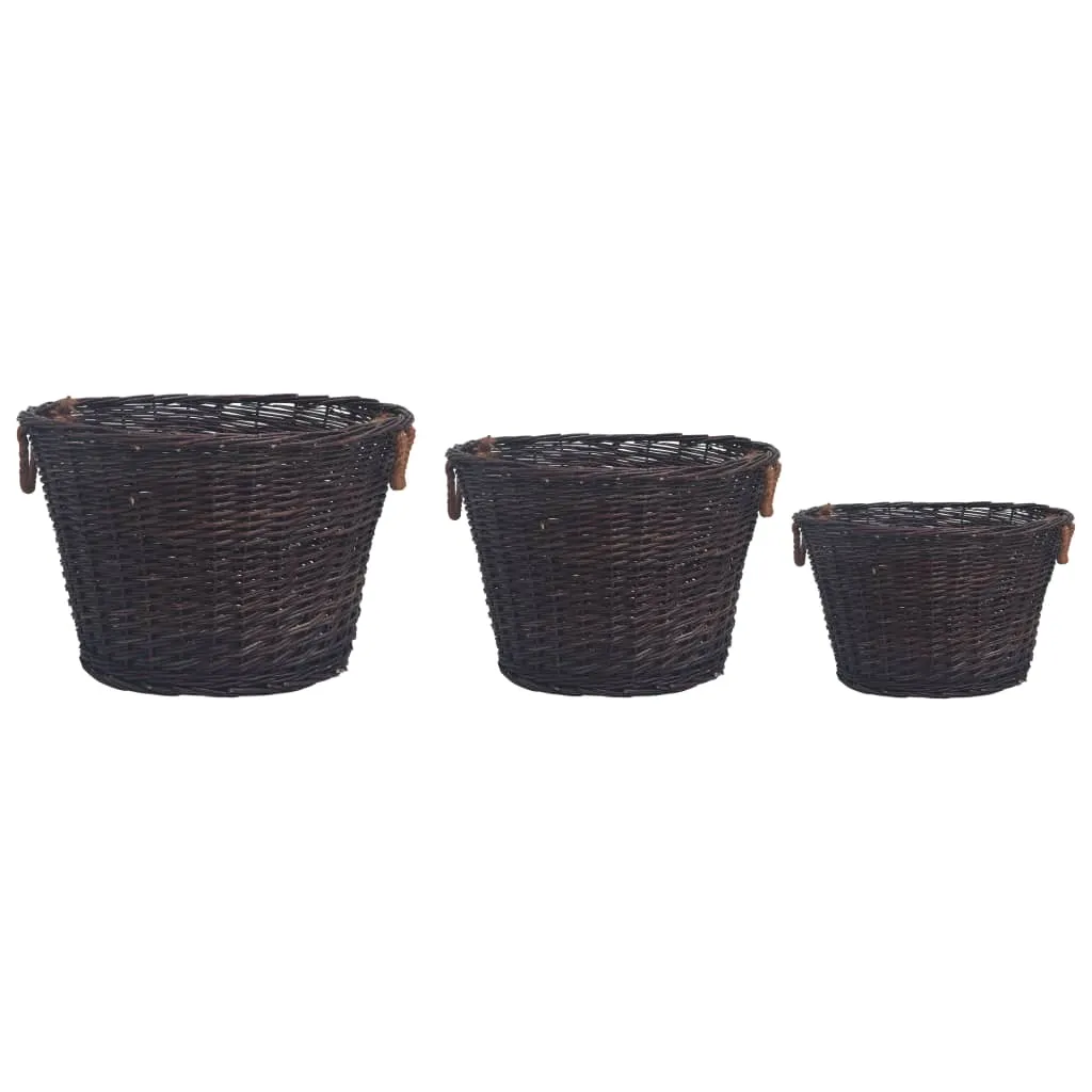 3 Piece Stackable Firewood Basket Set Dark Brown Willow