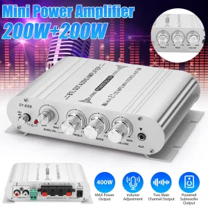 400W 12V 2.1Channel Powerful Stereo Audio Power Amplifier HiFi Bass Amp Car Home