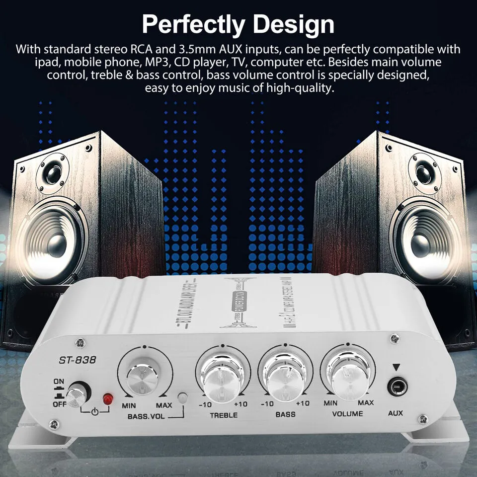 400W 12V 2.1Channel Powerful Stereo Audio Power Amplifier HiFi Bass Amp Car Home