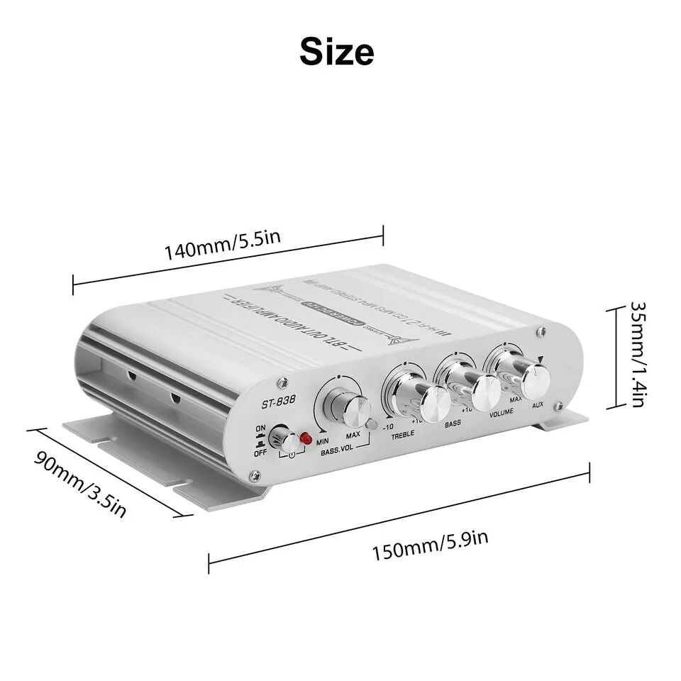 400W 12V 2.1Channel Powerful Stereo Audio Power Amplifier HiFi Bass Amp Car Home