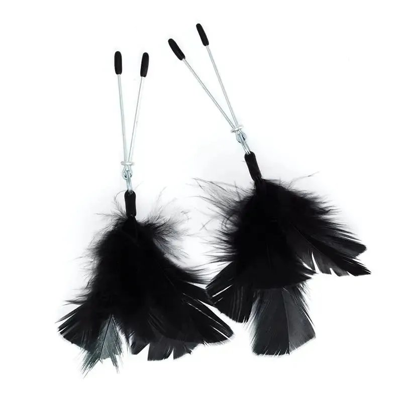 7 Inch Rimba Adjustable Black Feather Nipple Clamps