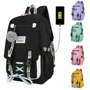 Anti-theft Girls USB Charging Backpack Travel School Bag