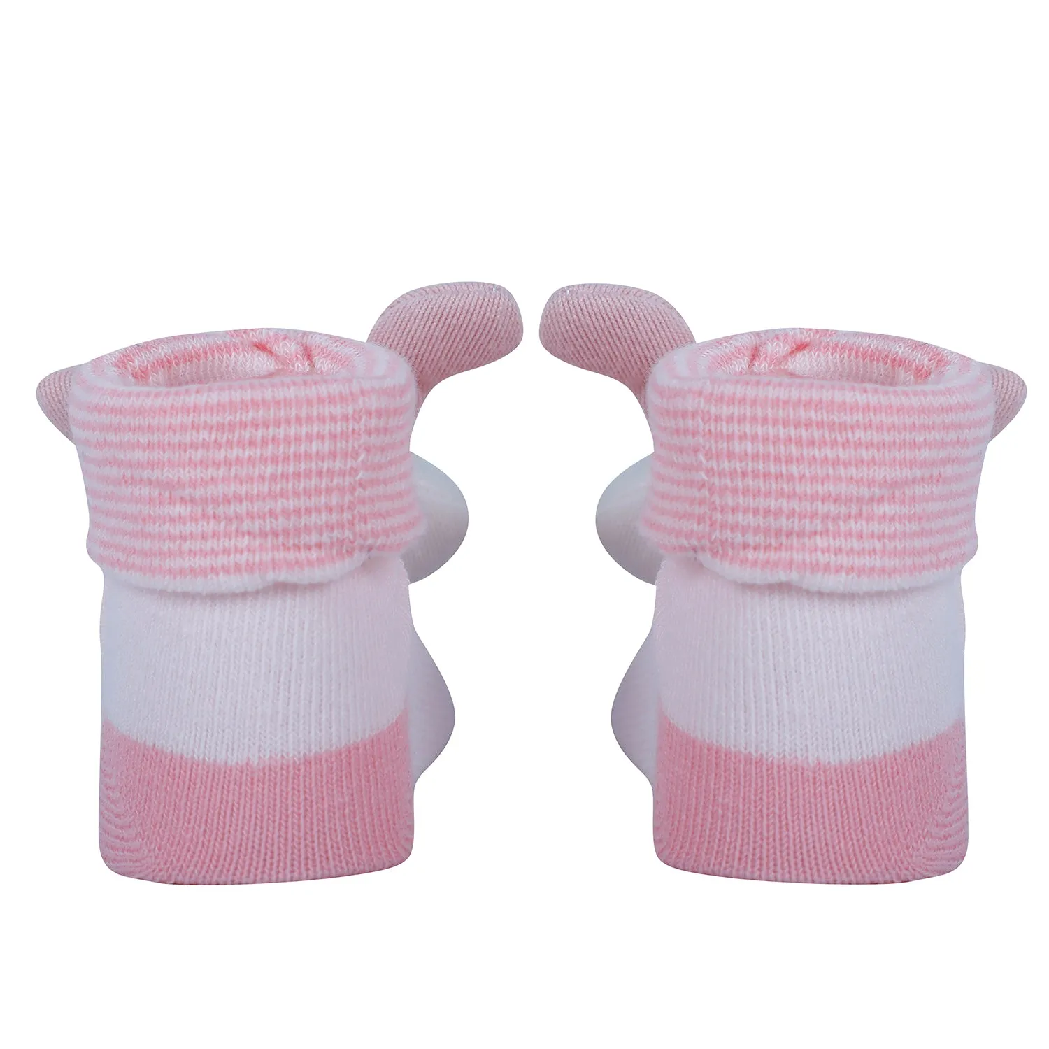 Baby Moo Bunny Bear 3D Rattle Anti-Skid Socks Booties Pack of 3 - Pink, Beige