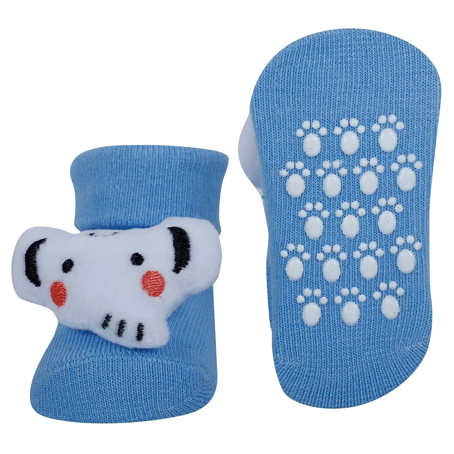 Baby Moo Elephant Cow 3D Rattle Anti-Skid Socks Booties Pack of 3 - Multicolour