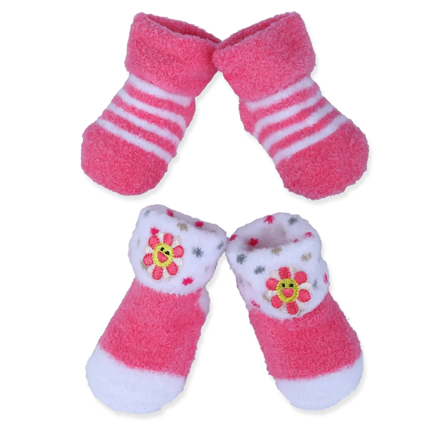 Baby Moo Floral Stripes Newborn Breathable Infant Cotton Socks - Pink