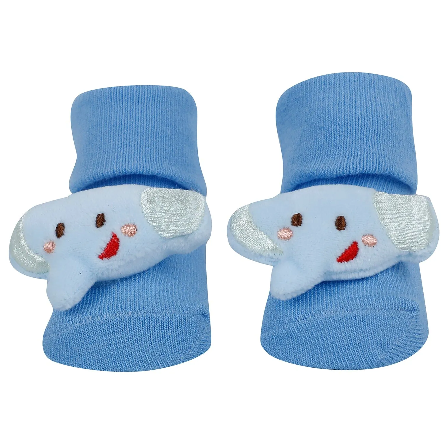 Baby Moo Shark 3D Rattle Anti-Skid Socks Booties Pack of 6 - Blue