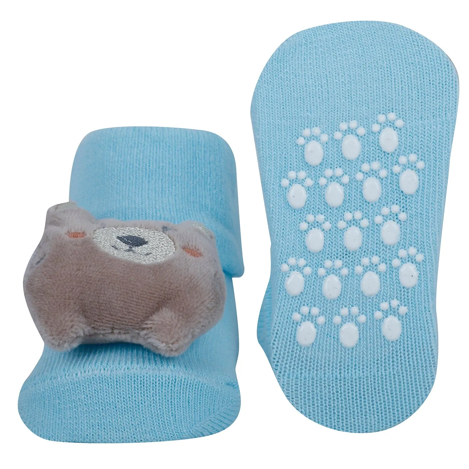 Baby Moo Shark 3D Rattle Anti-Skid Socks Booties Pack of 6 - Blue