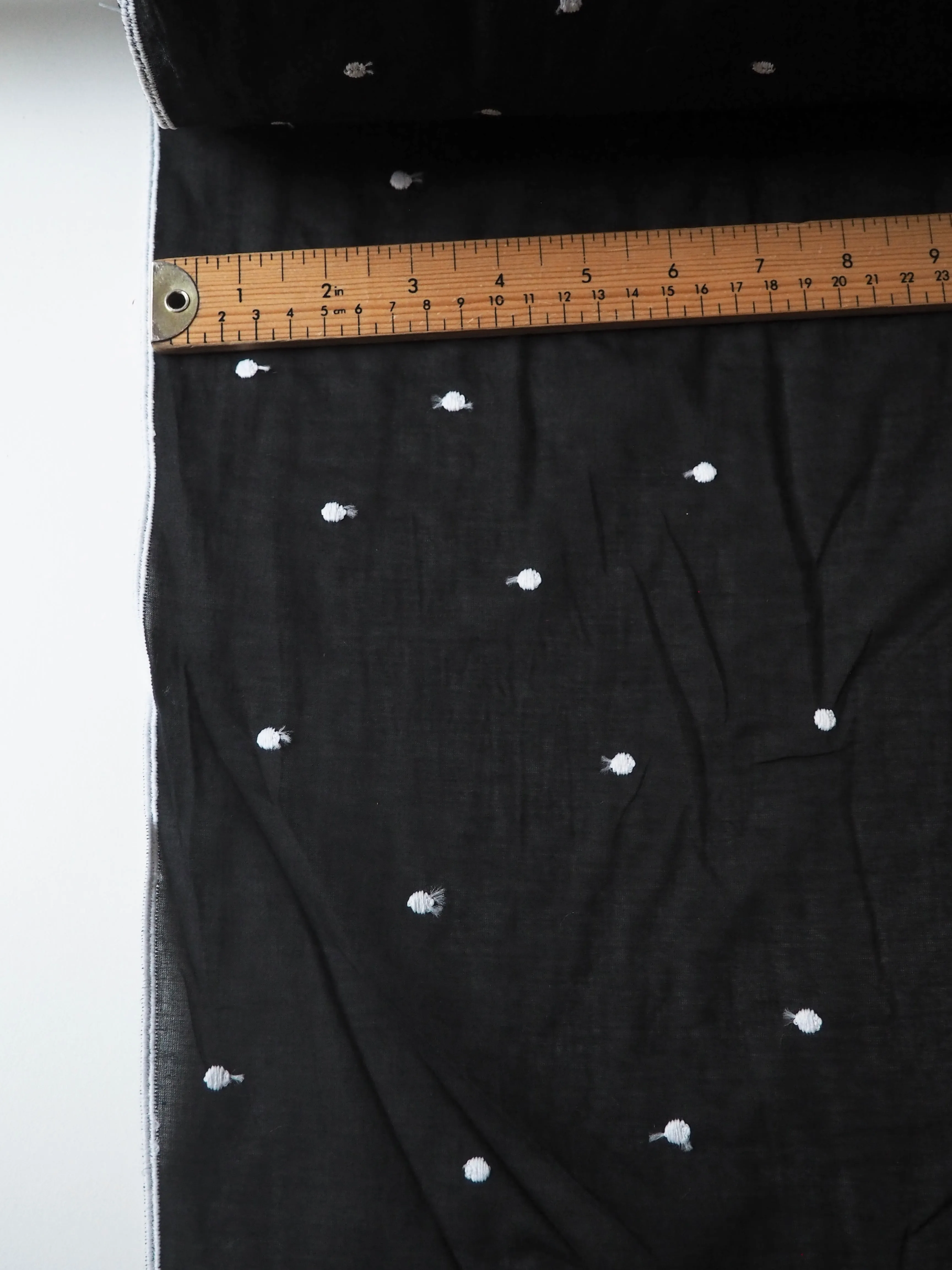 Black Embroidered Polka Dot Cotton Voile