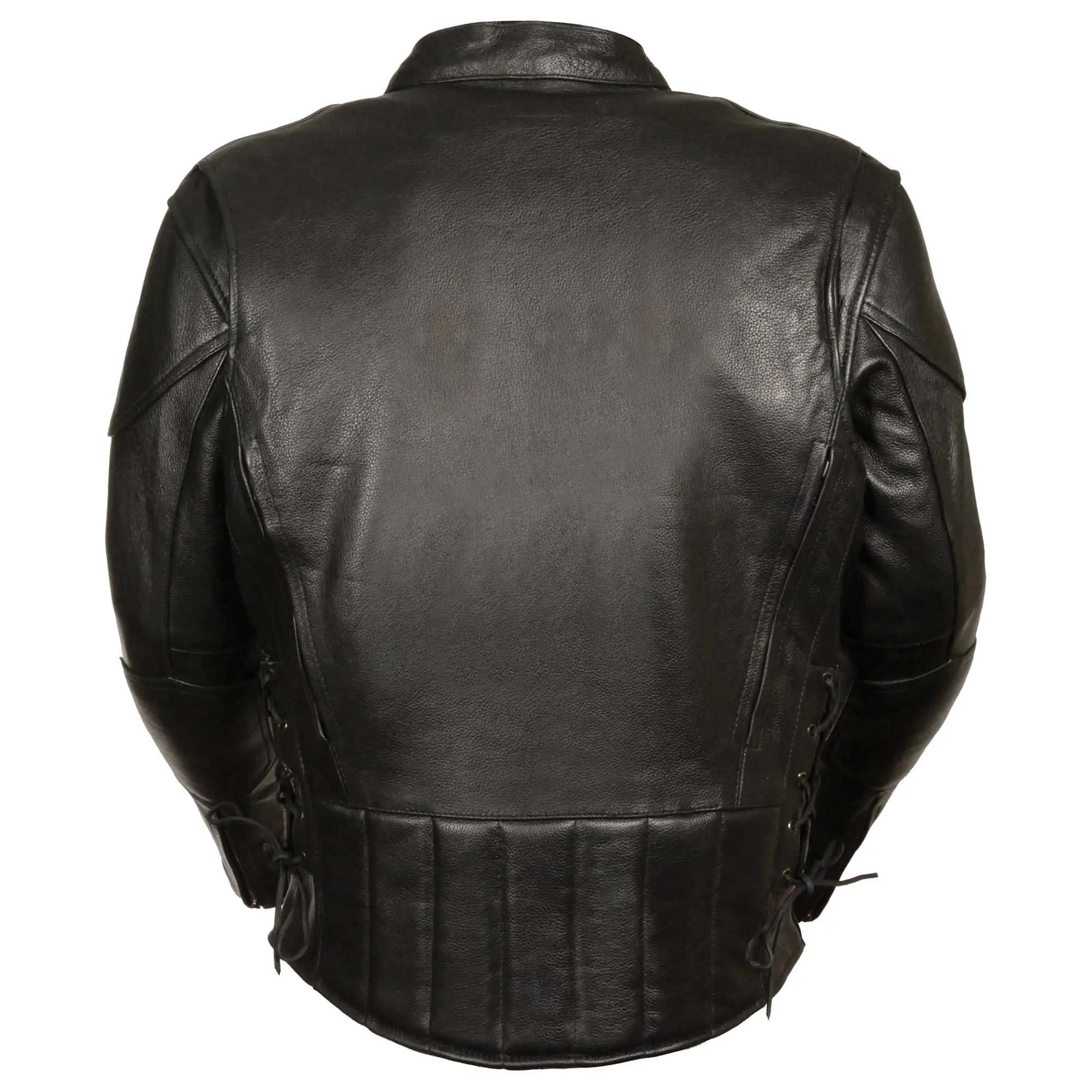 Black Leather Side Lace Vented Scooter Jacket