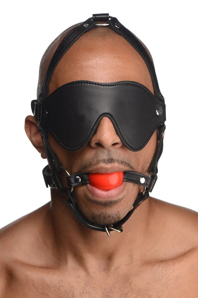 Red Blindfold Harness with Ball Gag