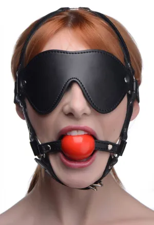 Red Blindfold Harness with Ball Gag