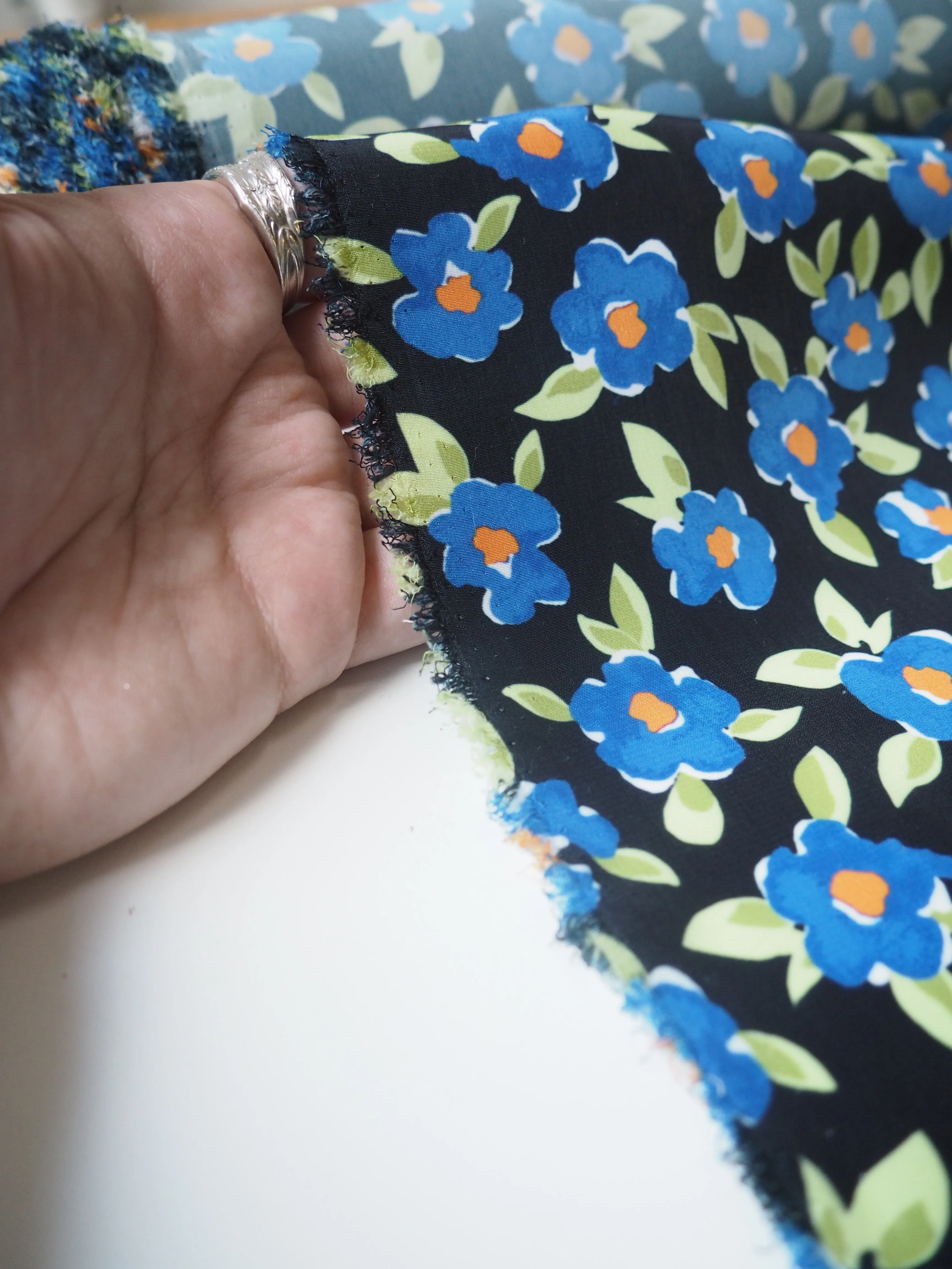 Blue Bloom Crepe de Chine