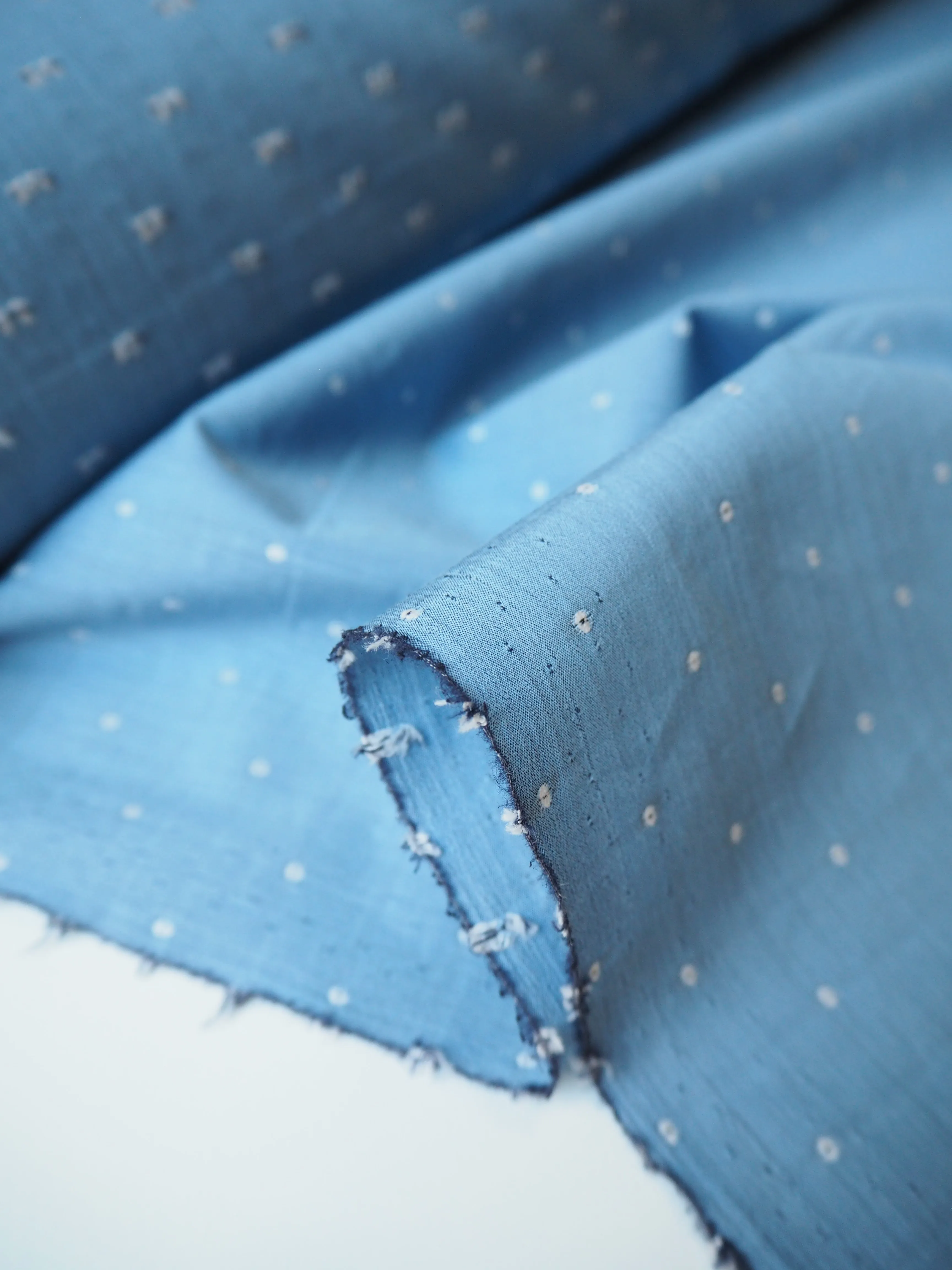 Blue Cotton Sateen Swiss Dot