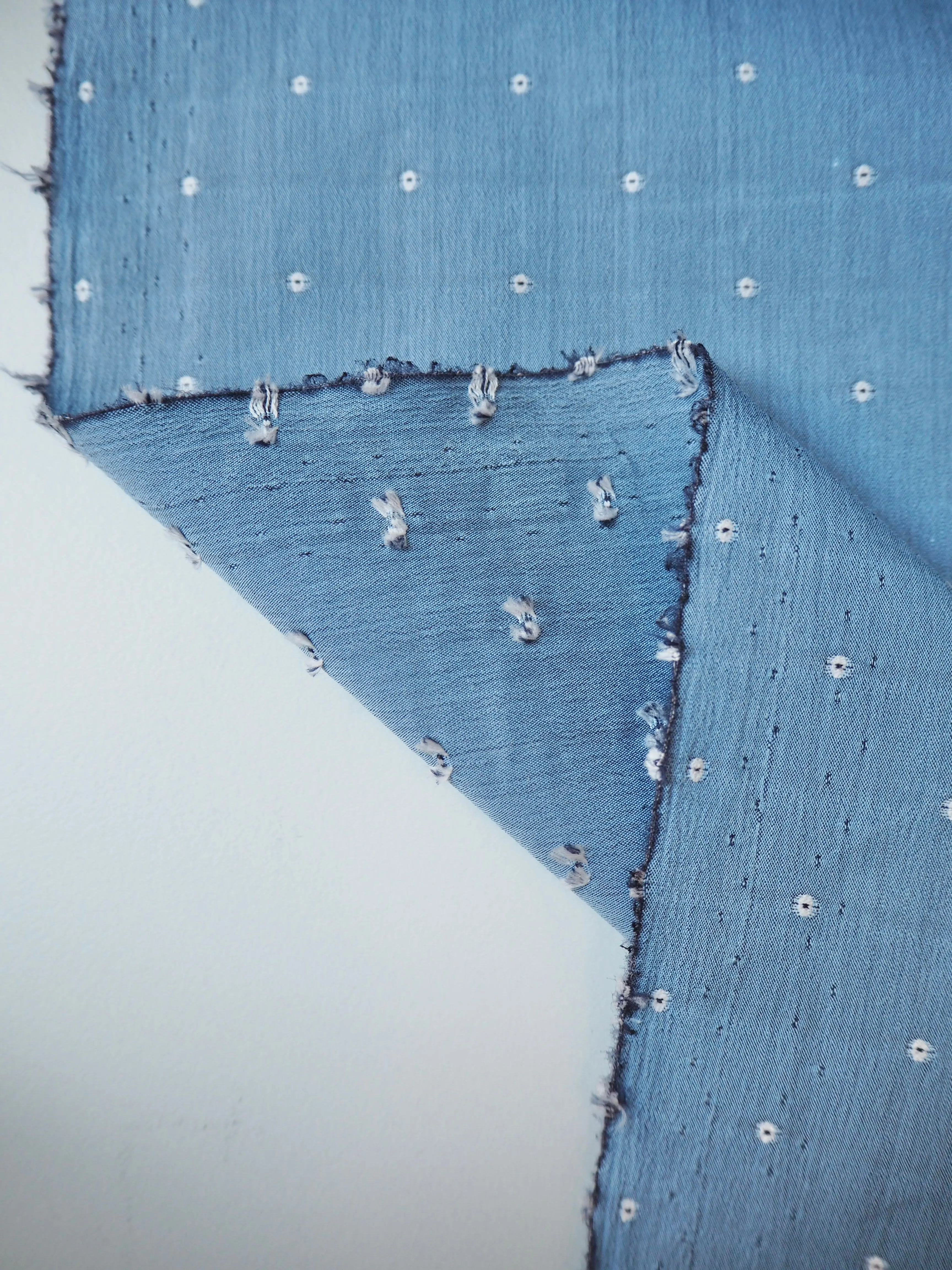 Blue Cotton Sateen Swiss Dot