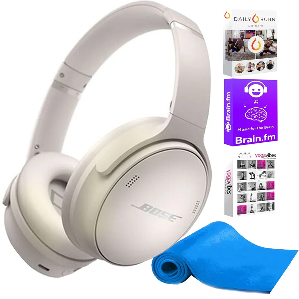 Bose QuietComfort 45 Noise-Canceling Wireless Over-Ear Headphones (White Smoke)   Foam Exercise Roll Up Mat   Fitness and Wellness Plus Software Suite