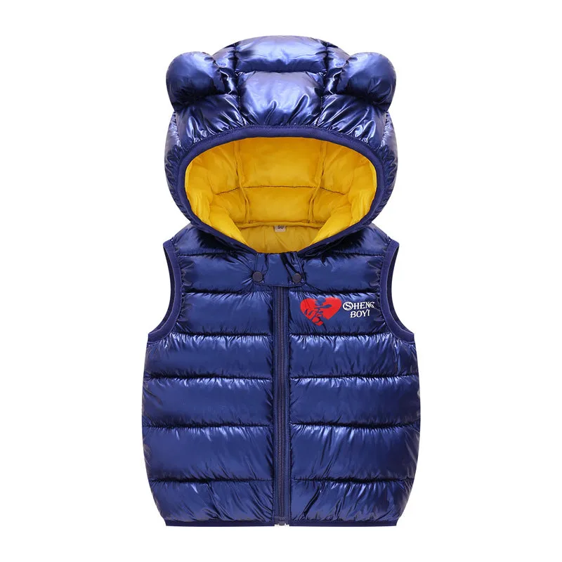 Children Warm Down Vest Autumn Baby Boys Girls Sleeveless Waistcoat Kids Outerwear Vests Children Hooded Jackets