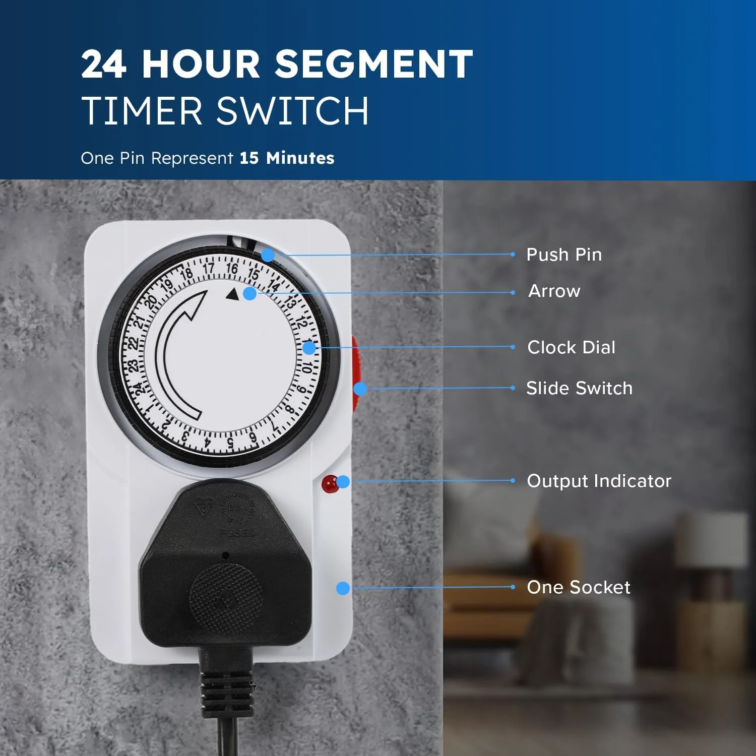 Desiretech Pack of 3 Plug-In Timer Switches – 24-Hour Segment Timer, 3120W Capacity, Home Security & Energy-Saving Automation, Automatic On/Off