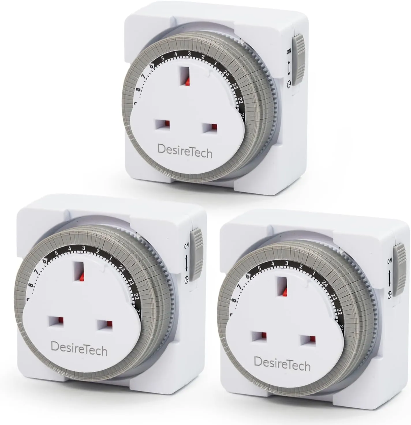 Desiretech Pack of 3 Plug-In Timer Switches – 24-Hour Segment Timer, 3120W Capacity, Home Security & Energy-Saving Automation, Automatic On/Off