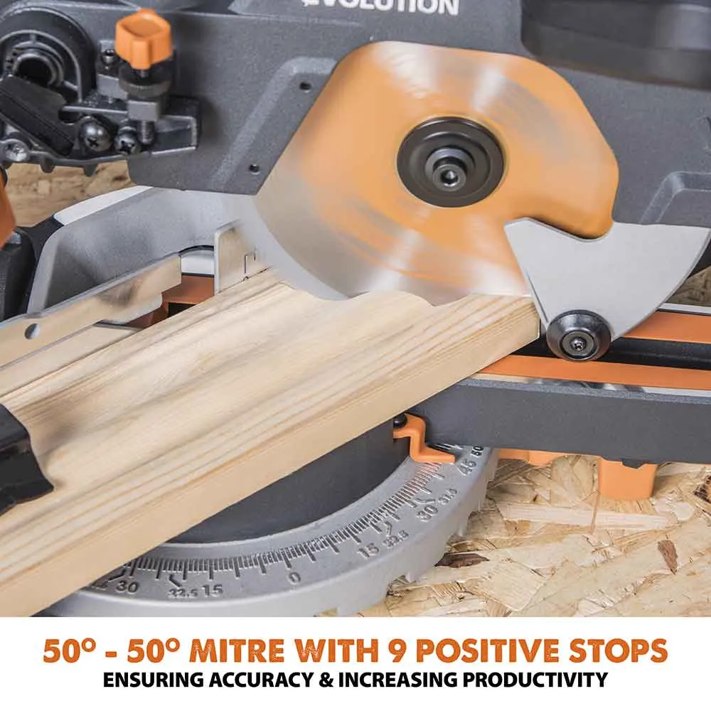 Evolution R185SMS 185mm Sliding Mitre Saw With TCT Multi-Material Cutting Blade