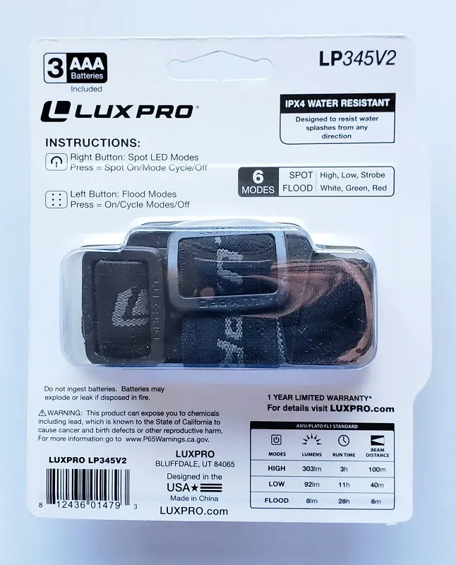 Lux-Pro Extended Runtime LED Headlamp 303 Lumens LP345V2