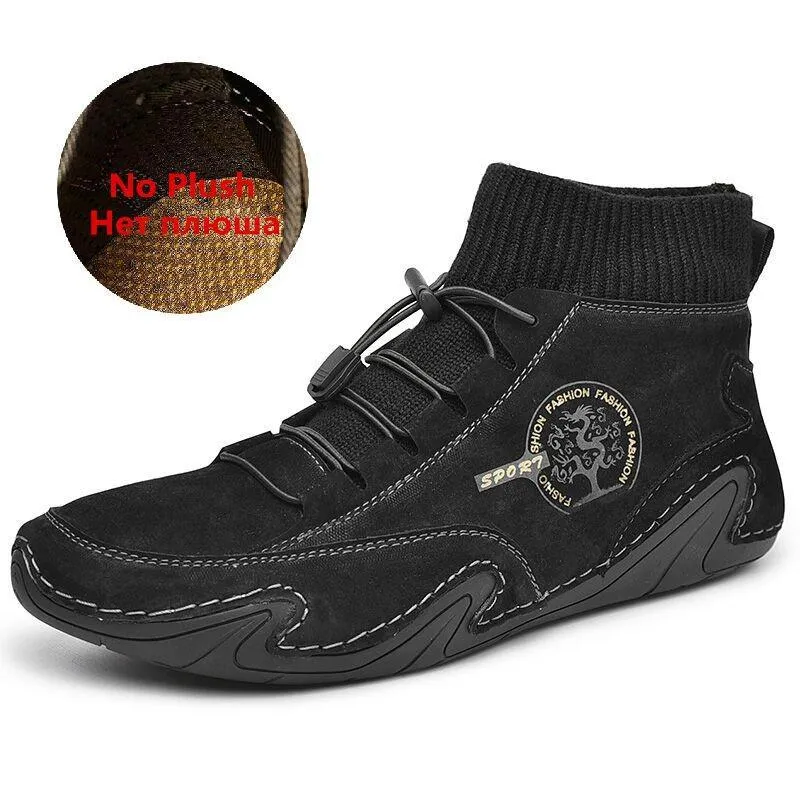 Men Vintage Winter Warm Suede Leather Ankle Casual Boots