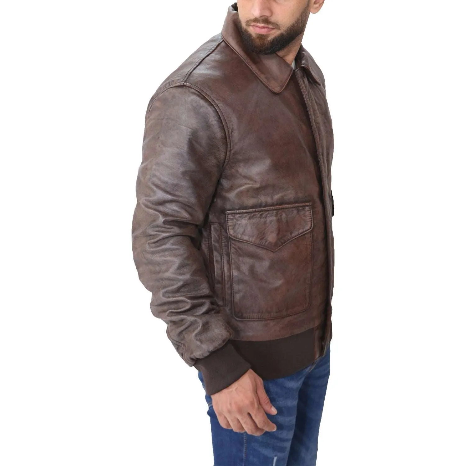 Men's Aviator A2 Distressed Brown Leather Jacket