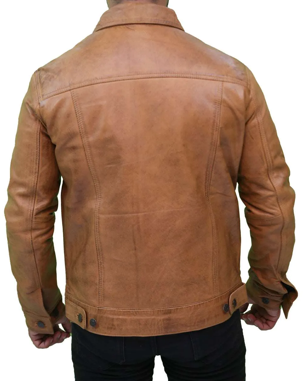 Men's Camel Brown Trucker Leather Jacket