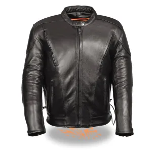 Milwaukee Leather SH1010 Men's 'Scooter' Black Vented Motorcycle Leather Jacket with Side Laces in Tall Sizes