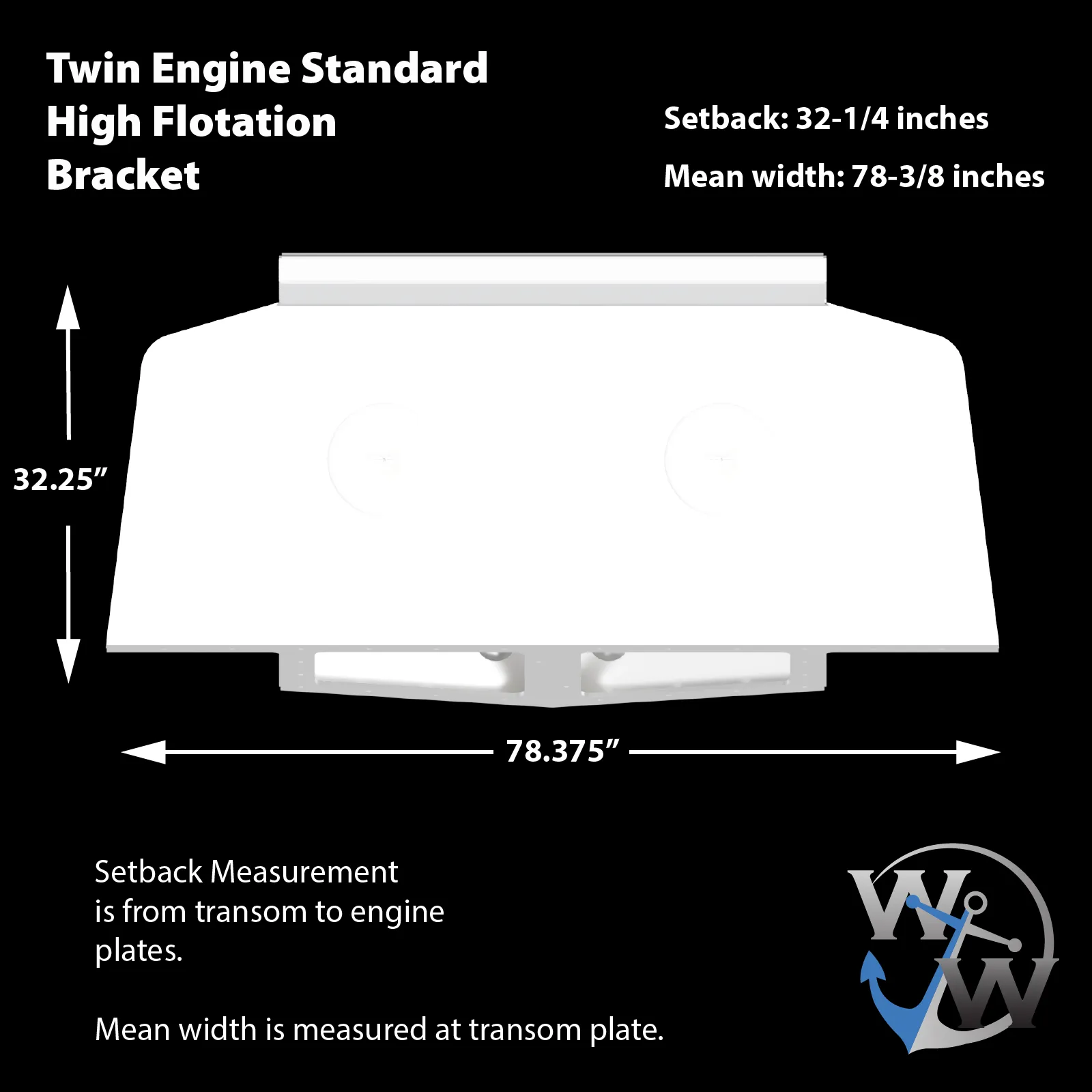 Standard High Flotation Twin Outboard Engine Bracket 13° Transom