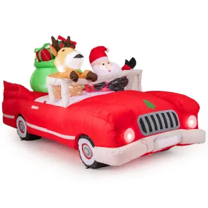 Tangkula 7.7 FT Christmas Inflatable Santa Claus & Reindeer Riding Car with Gift Bag