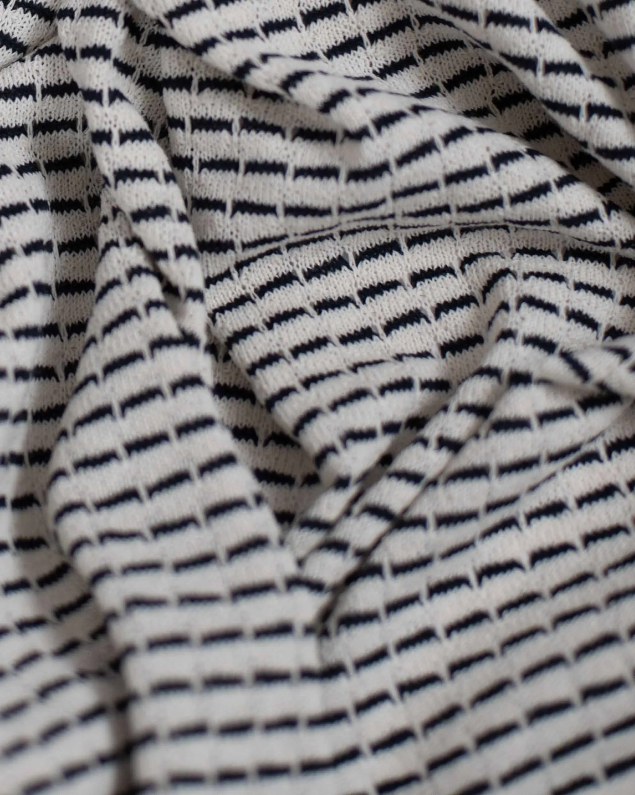 White & Navy Striped Ribbed Cotton Jersey