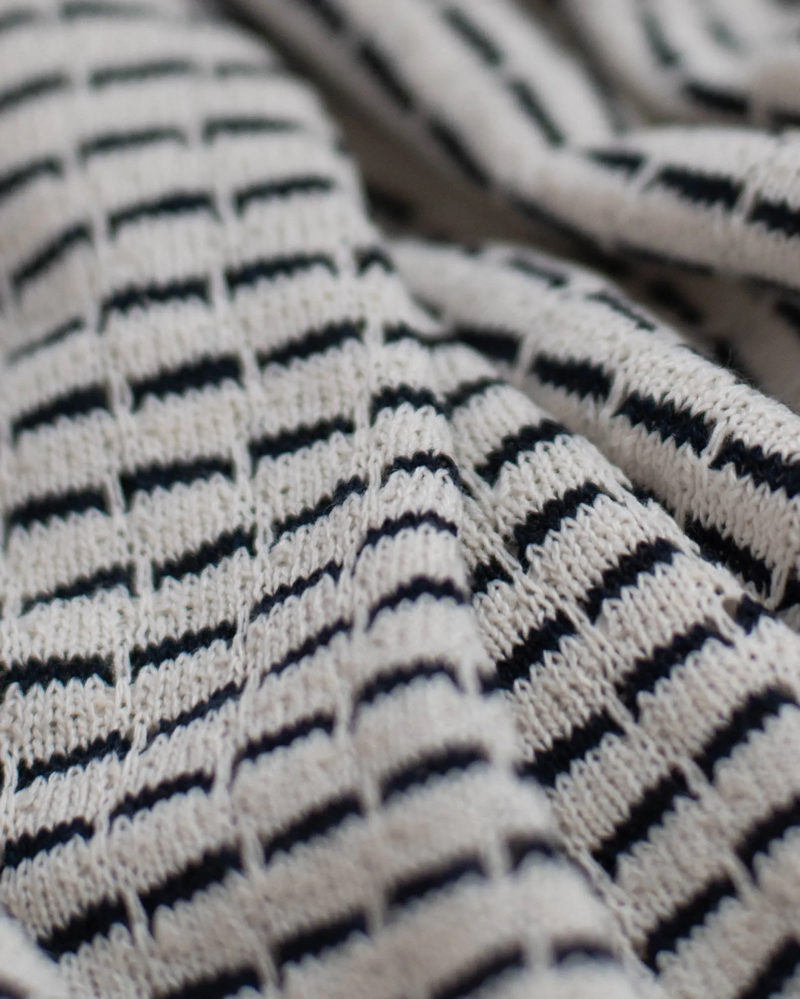 White & Navy Striped Ribbed Cotton Jersey