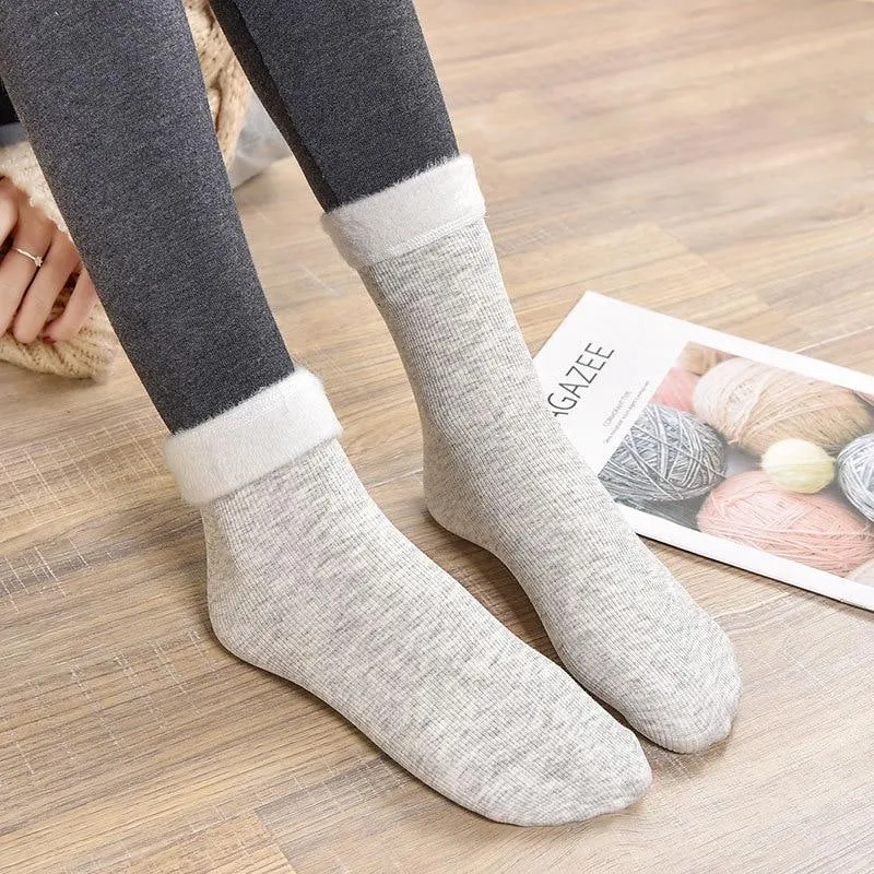 Women Winter Warm Cotton Plus Velvet Breathable Sweat-Absorbing Socks