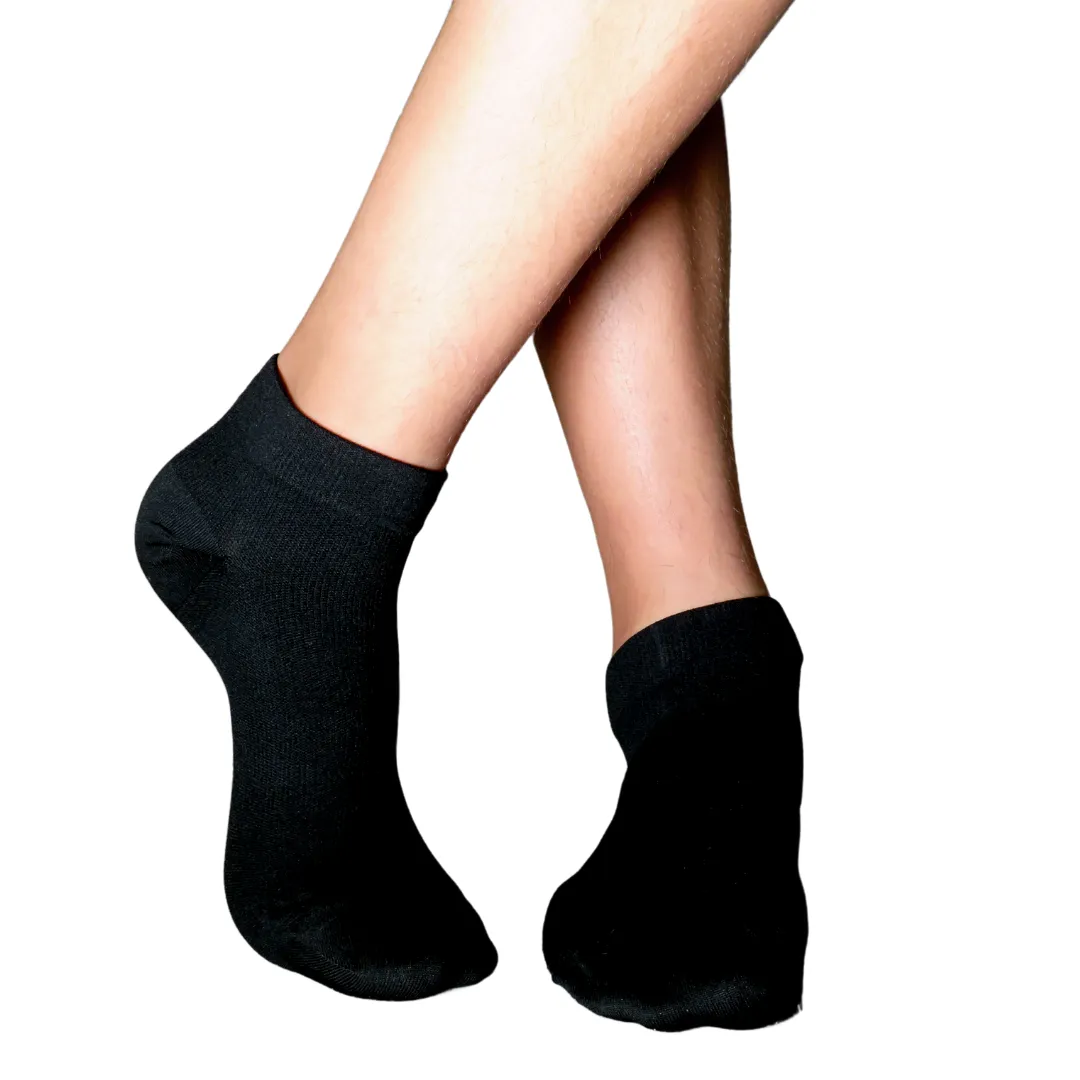 YoU® Black Bamboo Ankle Socks • Travel & Sport 15-20 mmHg Compression