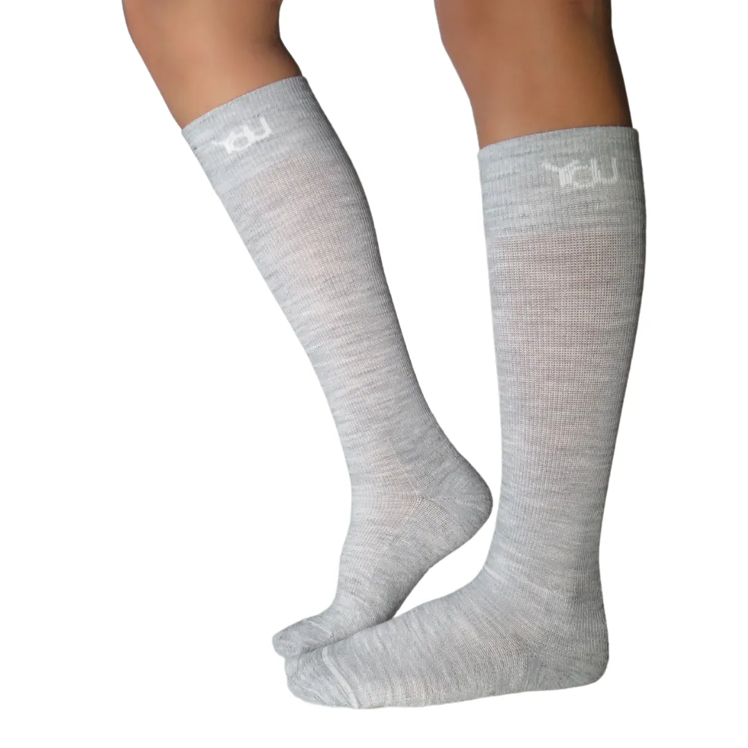 YoU® Light Grey Merino Wool CUSHION Knee High • Travel & Sport 15-20 mmHg Compression